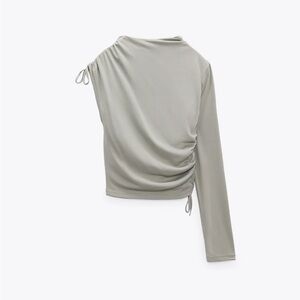 ZARA One Shouldet Rushed Long Sleeve- Green/Gray- Small